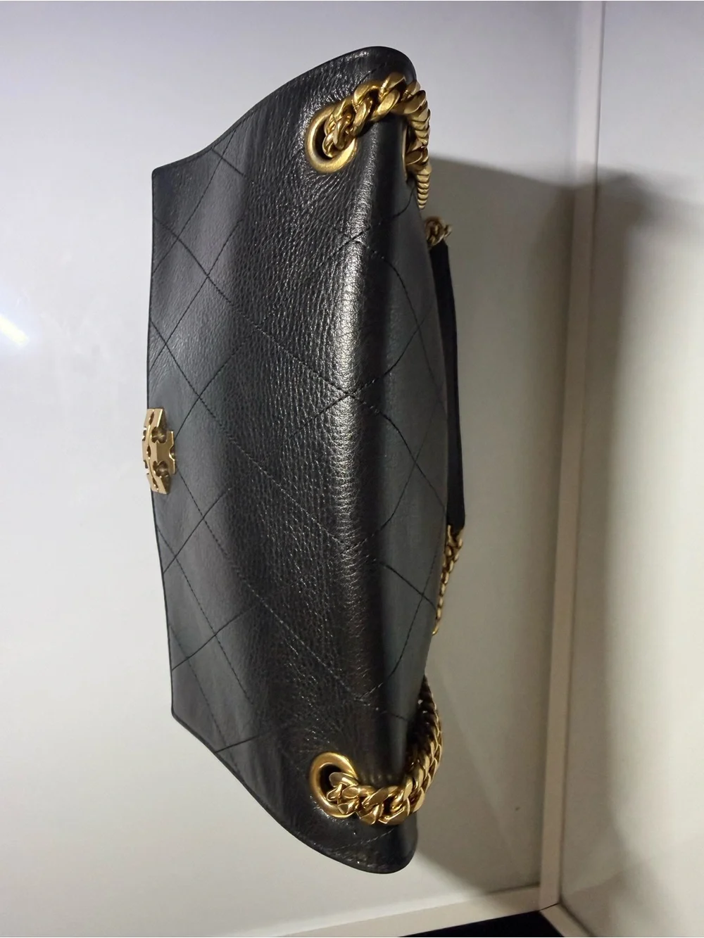 Tory Burch Black Quilted Leather Charlie Medium Shoulder Bag with Gold Hardware
